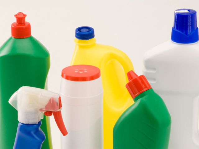 Photo of generic cleaning solution bottles