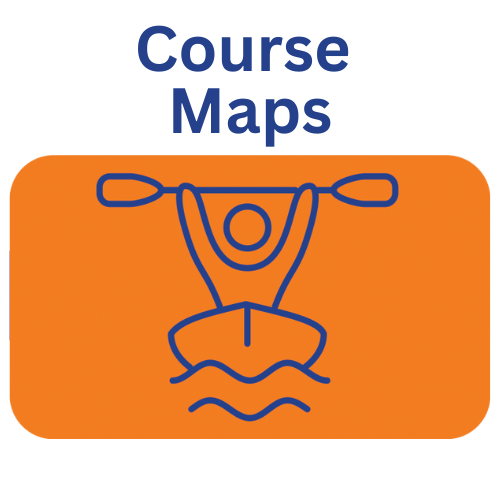 kayak icon with the words course map. Click for course map.