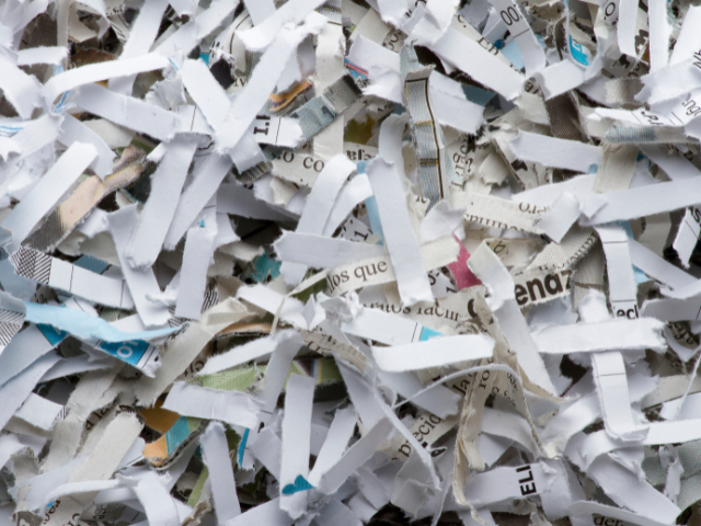 shredded pieces of office paper.