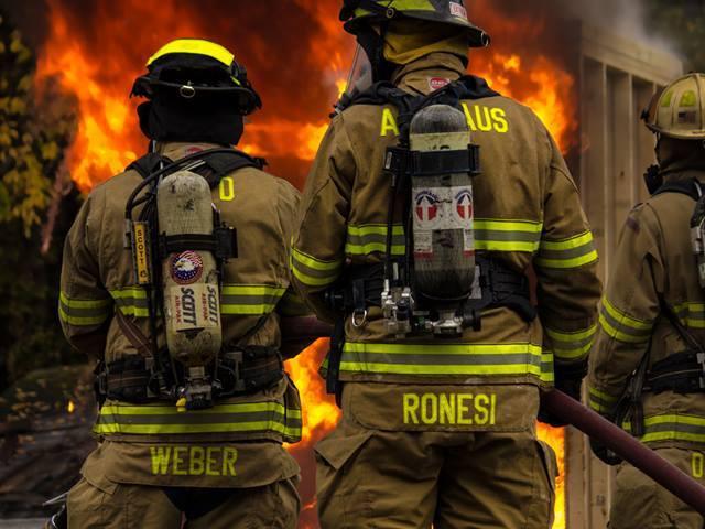 Volunteer Firefighters at a Building Fire